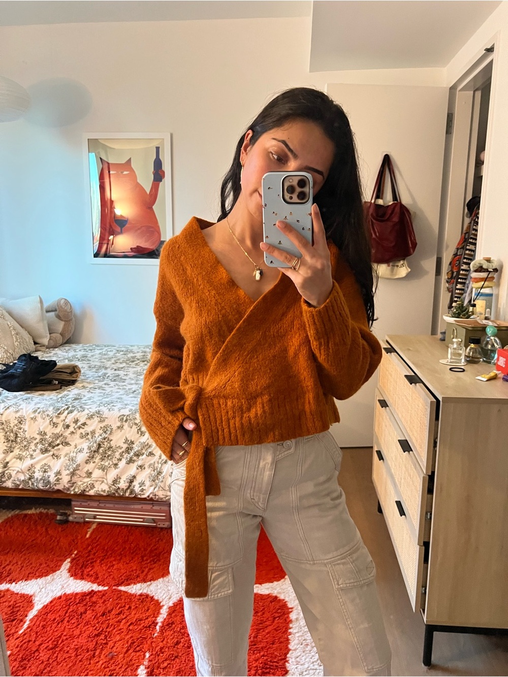 COS Rust-Orange Wrap V-Neck Sweater